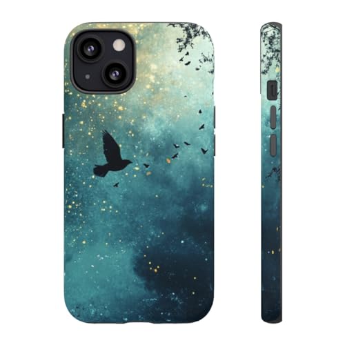 Coque iPhone 13 bleu nuit oiseaux et arbres pour sublimer vos soirées urbaines