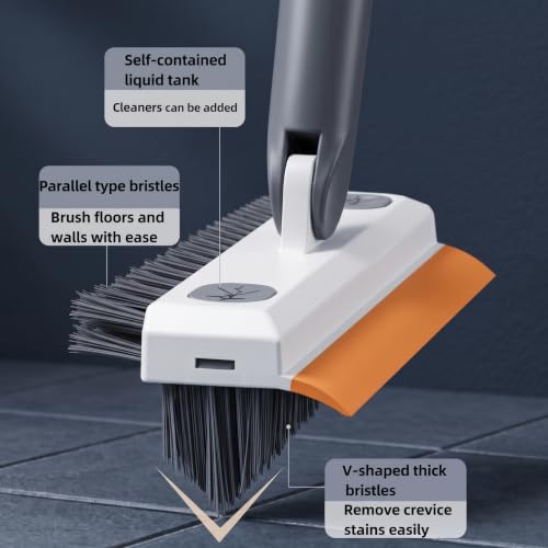 Image of Bathroom Cleaning Brush with Wiper - Long Handle 180 Rotate Toilet Brush, Tiles Cleaning, Floor for Kitchen and Bathroom Accessories 3 in 1 Tile Brush