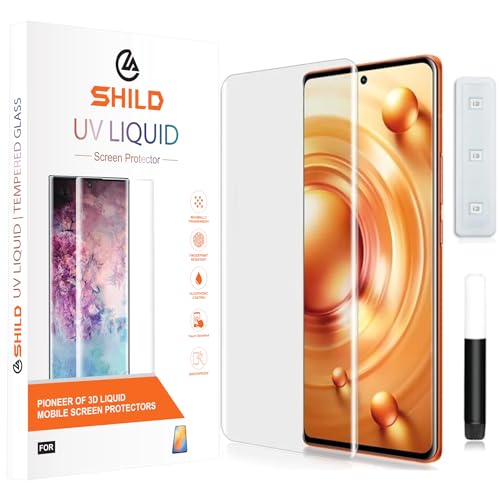 Image of SHILD Premium UV Tempered Glass Screen Protector for Vivo V27 / V27 Pro 5G (6.78 Inch) - Full Adhesive, UV Curved Edge, HD Clarity, 9H Hardness, Fingerprint Unlock Compatible, Case Friendly - Pack of 1