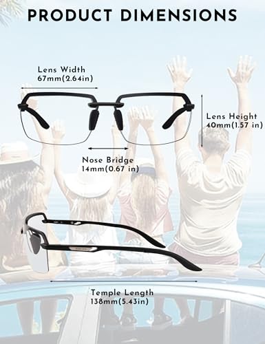 Image of BIRCEN Mens Metal Photochromic Sunglasses: UV Protection Al-Mg Sun Glasses Ultra-light Rimless Shades for Driving Cycling
