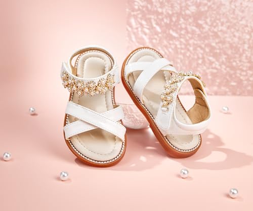 Image of PHIRAMIN Toddler Girl Sandals - Flower Girl Dress Shoes Open Toe Little Kid Flats