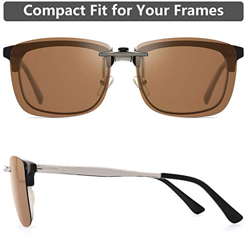 Image of Polarized Clip On Sunglasses Over Prescription Glasses Men Women Compact Fit Non-Flip Up