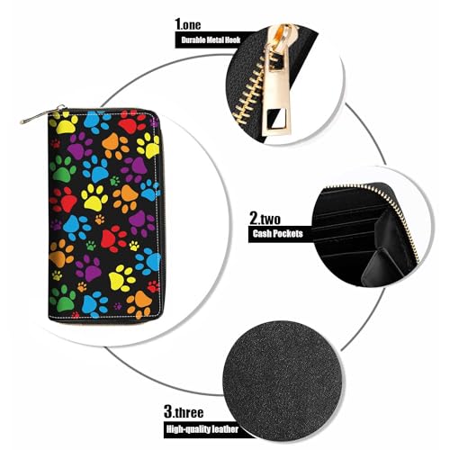 Women's Colorful Dog Paw Prints Print Wallet, Large Capacity, PU Leather, Zipper Clutch Purse, Phone Wallet4