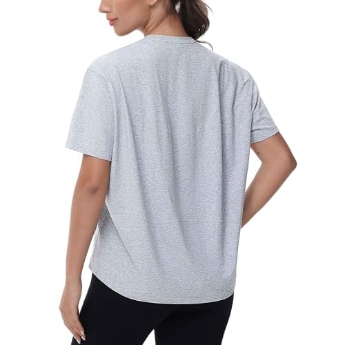 THE GYM PEOPLE Women's Short Sleeve Workout T-Shirts Back Loose Fit Running Yoga Tee Tops X-Large Heather Grey
