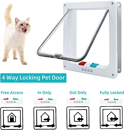 Cat Door, 4 Way Locking Cat Door Interior Door, Weatherproof Pet Door Cat Flap Door for Cats & Doggy S (L) - Image 4