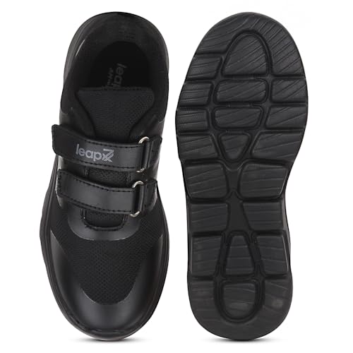 Image of Liberty Leap7x TRIVSKO-2E Lacing /Non-Lacing Uniform School Shoes for Kids - Black & White | Lightweight & Comfortable Outsole | Memory Foam Insole | Quick Wear Velcro /Lace-Up Closure Cushioned Footbed