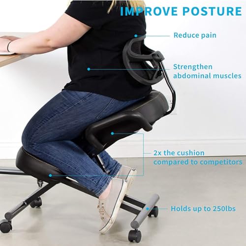 Ejoyous Chaise genouillée Ergonomique Moderne Noire, Dossier en Maille, améliore la Posture, soulage Les maux de Dos, pour Bureau