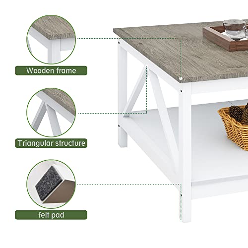 Taohfe Square Coffee Table,Farmhouse Living Room Furniture,Farmhouse Coffee Table For Living Room,Rustic Coffee Table With Storage,Modern Coffee Tables With Storage Shelf Rustic Center Tables,Oak #TOP5