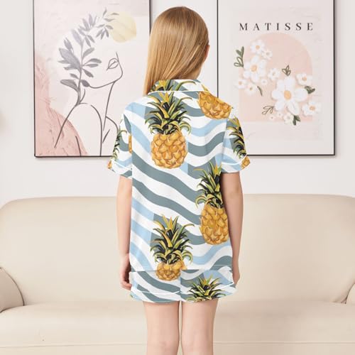 ALAZA Pineapple Fruit Striped Pajamas Satin Pajama Set Short Sleeve Button Down Sleepwear4