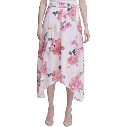 Calvin Klein Women's Ruffle Front Skirt With Tie Belt, Porcelain Multi, 14 #TOP29