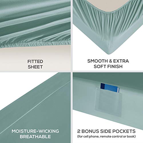 Mueller Luxury 6 PC Full Size Bed Sheets, Super Soft 1800, Deep Pocket up to 16" Full Size Sheets, Transfers Heat, Breathes Better, Hypoallergenic, Wrinkle-Resistant, Oeko-TEX, Light Teal