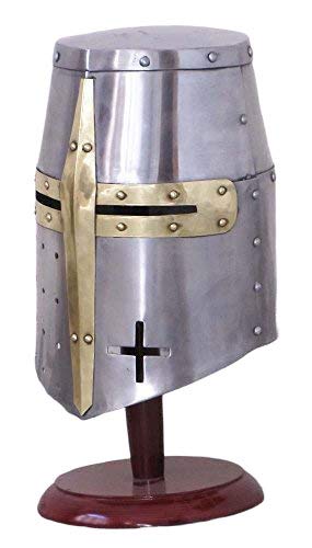 Elmo Medievale Da Cavaliere Templare In Pelle E Ottone (taglia L, Nuovo)