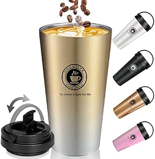 TOPAHGOD Travel Mug, Insulated Coffee Cup Reusable with Leakproof Lid & Handle, Double Wall Vacuum Stainless Steel Car Coffee Mug for Hot and Cold Water Coffee and Tea, 500ml/17oz (Gradient Gold)