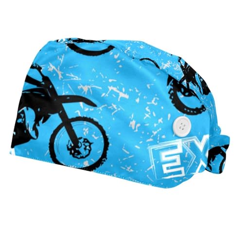 2 Pcs Scrub Cap with Buttons, Motocross Grunge Surgical Caps Adjustable Tie Back Hats for Women Men