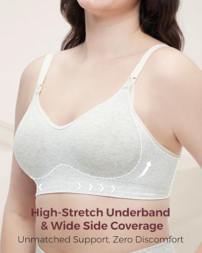 Image of Momcozy Nursing Bras for Breastfeeding, Soft U.S. Cotton Seamless Maternity Bra, Fixed Padding, Wireless Pregnancy