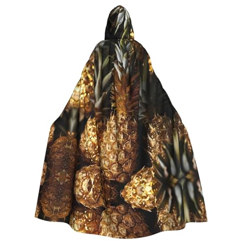 peiyeety Disfraz de Halloween con capucha y estampado de frutas de pino con purpurina dorada, capa larga con capucha, capa navideña para Halloween