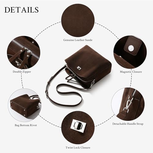 Image of Genuine Leather Suede Bags for Women, Vintage Handbag Purse Suede Hobo Bag Slouchy Bag Shoulder Crossbody Bag