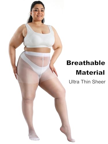 HeyUU Plus Size Sheer Tights for Women, Ultra Thin Pantyhose Reinforced Toes High Waist Stockings XL-4XL4