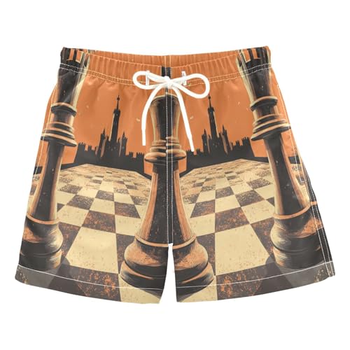 Jucciaco Boys Swim Trunk Quick Dry Beach Board Shorts Chess Grid Castle King Swimwear for Kids Multicolor