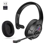 EKSA Bluetooth Trucker Headset, Wireless Headset with Environmental Noise Cancelling Microphone & USB Dongle, 99ft Long Range, Volume Control, Single Ear Trucker Headphone, Works with PC/Mac/Phone