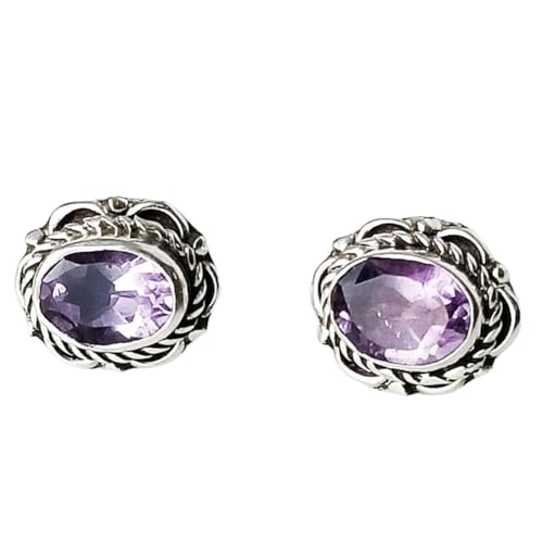 Boucles d'oreilles puces améthyste naturelle 10x8mm ovales unisexes en argent 925 WW_VSTD_0770