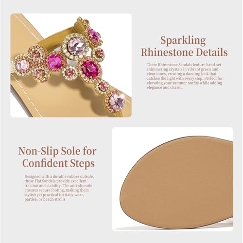 Image of Rhinestone Sandals for Women - Sparkly Jeweled Bling Thong Flip Flops, Dressy Gemstone Flat Sandals for Wedding, Party, Beach & Summer Outfits
