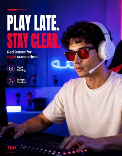 Image of TIJN Sleep Glasses with Blue Green Light Blocking, Red Light Lens for Computer Gaming, Screen Fatigue & UV Protection