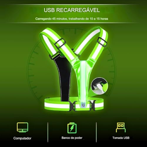 Colete Refletivo LED Vaneg, Ajustável para Corrida e Ciclismo, Verde