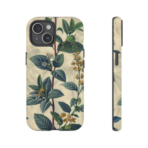 Coque herbes botaniques vintage rigide mate pour iPhone 15 protectrice