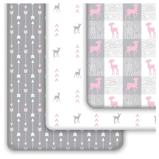 GROW WILD Crib Sheets for Girl 3-Pack | 100% Cotton, Jersey Soft Fitted Crib Sheets | Pink Grey Baby Crib Sheets Girl | Crib Mattress Sheet for Baby Girl Nursery or Toddler Bed Sheets
