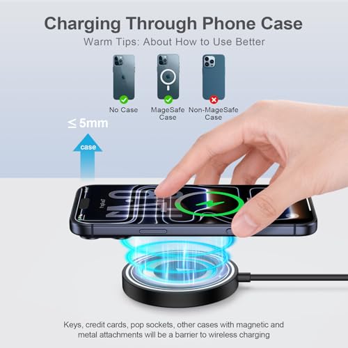 15W Wireless Charger Pad Magnetic Mat Fast Charging for Samsung Galaxy S26 Ultra S26 S25 S24,Magsafe Wire Less Charger Stand with 4FT USB-C/USB A Port for iPhone 17e/17 Pro Max/Air/17/16 Pro Max/16e by HopePow - Image 3