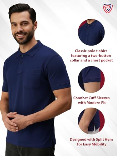 Image of Lux Cozi Men's Polo T-Shirt Regular Fit Half Sleeves with Pocket | Cotton Blend Polo Neck Collar T-Shirt for Men | Casual, Office Comfortable Breathable T-Shirt | Stylish Plain Tee