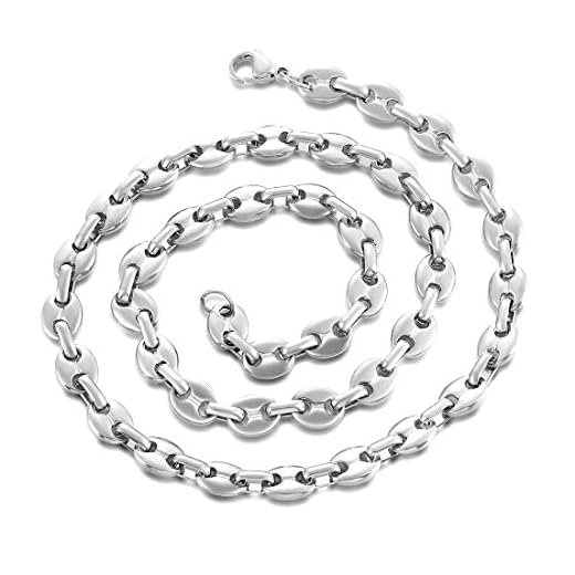 Collier Grain de Café Chaine Maille Homme Collier Biker en Acier Inoxydable Argent 56-6mm