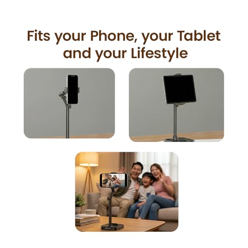 Image of Toreto Anchor Table Top Mobile Holder with 360 Ball Rotation & 180 Folding Arm, Height Adjustable 22-41 cm Desktop Lift Stand, Multi-Camera Phone Stand for Video Recording & Live Streaming (Black)