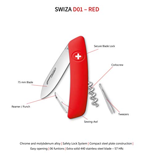 Canivete Suiço D01 6 Funções Vermelho com Estojo - Swiza