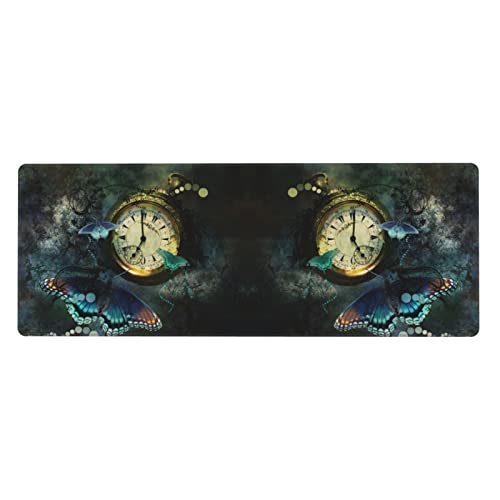 Tapis de souris imperméable motif horloge papillon pour bureau