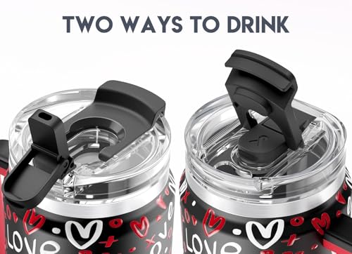 Image of Meoky 40 oz Tumbler with Handle and Straw, Insulated Tumbler with Lid and Straw, Stainless Steel Travel Mug, Keeps Cold for 34 Hours, 100% Leak Proof, Fits in Car Cup Holder (Romance)