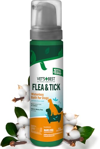 Vet's Best Natural Waterless Flea and Tick Dog Bath – Natural Flea & Tick Prevention – Dog Dry Shampoo Spray with Essential Oils – Kills Pests on Contact – Made in USA – 8 oz
