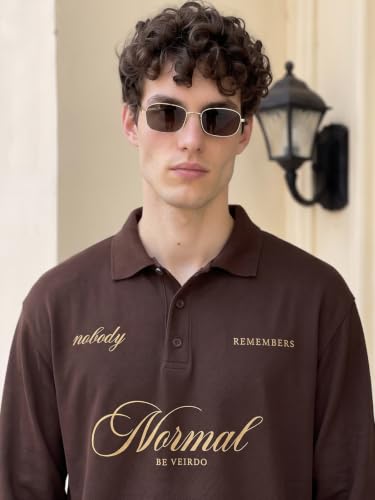 Image of Veirdo Men's Loopknit Cotton Oversized Baggy Fit | Full Sleeve Polo T-Shirt | Casual Streetwear with Ribbed Cuffs Travel | Sizes: S to XXL