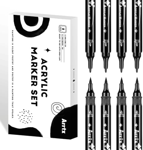 Arrtx Black Paint Pen 8 Pack Dual Tip, Black Acrylic Paint Markers for Rock Painting, Paper, Wood, Ceramic, Fabric, Glass, Canvas, Plastic, Metal, Stone and DIY Crafts