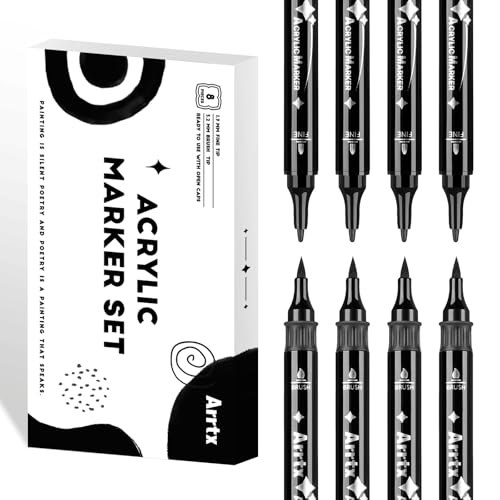 Arrtx Schwarze Acrylmarker, 8 Stück, Doppelspitze