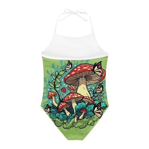 Image of Cute Backless One Piece Swimsuits for Girls Adjustable Halter Strap Bathing Suit Beach Swimwear for Girls