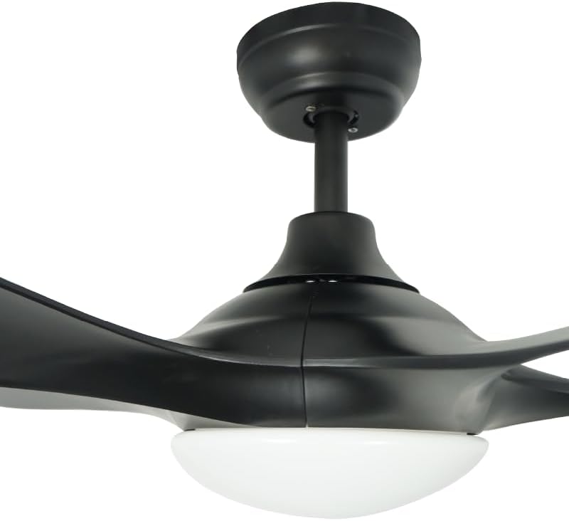 Close-up of the Mistral D'Fan 52 Inch DC Ceiling Fan Typhoon 52 motor housing and integrated LED light fixture.