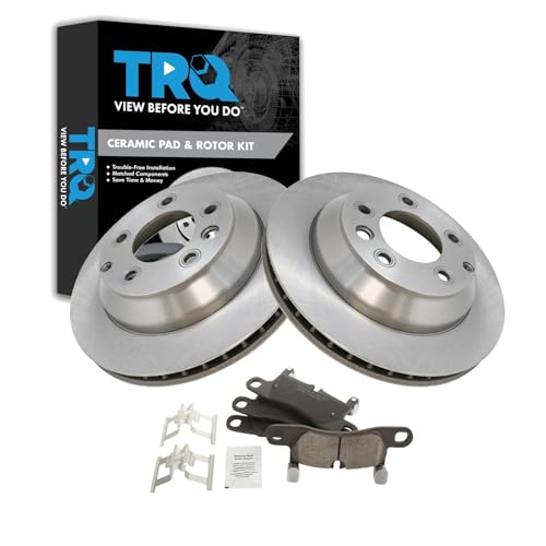 Image of TRQ Rear Brake Pad and Rotor Set Ceramic Compatible with 2011-2018 Porsche Cayenne 2011-2017 Volkswagen Touareg