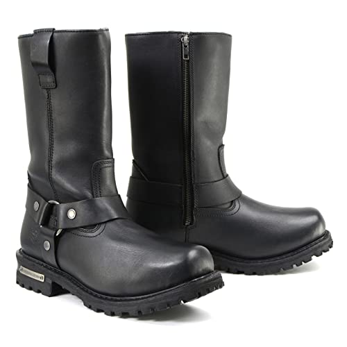 Milwaukee Leather Men’s Black Waterproof Boots 11-inch Wide Width Square Toe with Harness and Zipper MBM9061WP - 9W