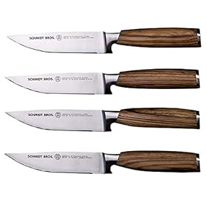 Schmidt Brothers – Zebra Wood 4-Piece Jumbo Steak Knife Set, High-Carbon German Stainless Steel Cutlery in a Wood Gift Box