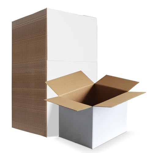 Image of HORLIMER 8x6x6 Shipping Boxes Set of 40, White Corrugated Cardboard Mailer Box for Packing Small Business