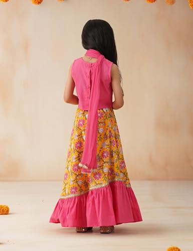 Image of Amazon Brand - Symbol Kids Girls Cotton Readymade Lehenga Choli Dupatta Set (3 pcs) | Ethnic Wear