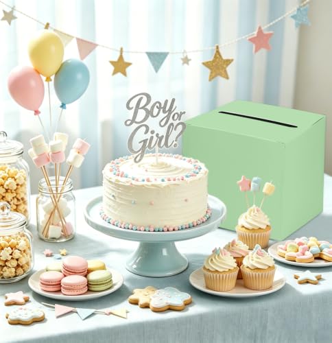 Image of SietDESEO Sage Green Card Box for Graduation Large Gift Card Box Holder 9.8 inch x 9.8 inch Money Cards Box Diy Card Box for Wedding Reception Baby Shower Birthday Cards Box Holder