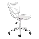 Zuo Modern Wire Office Chair, Sturdy Casters, Faux Leather Cushion, Seat Swivels, 23.2'W x 33.1'H x 23.2'L Overall Dimensions, White